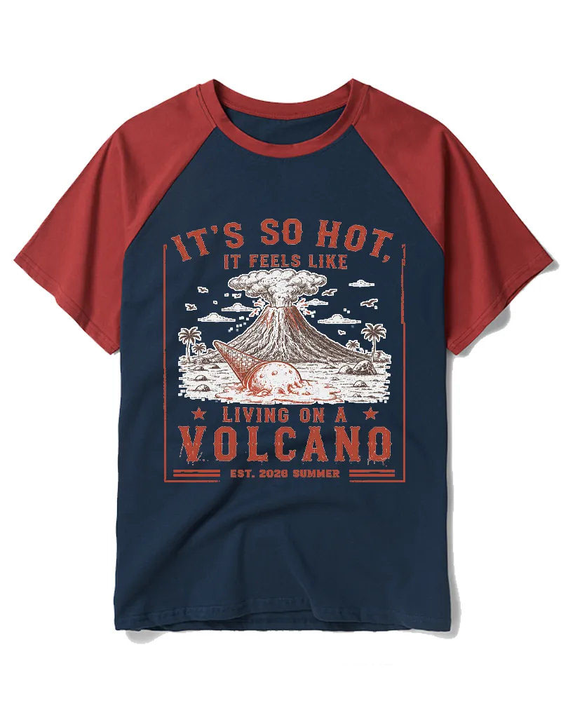 Funny Tropical Volcano Ice Cream Raglan Tee