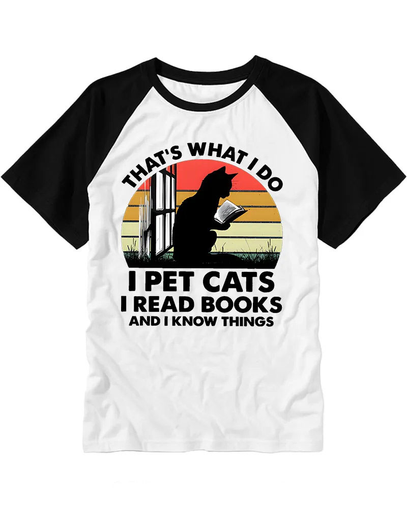 Vintage Black Cat Reading Book Funny Quote Raglan Tee
