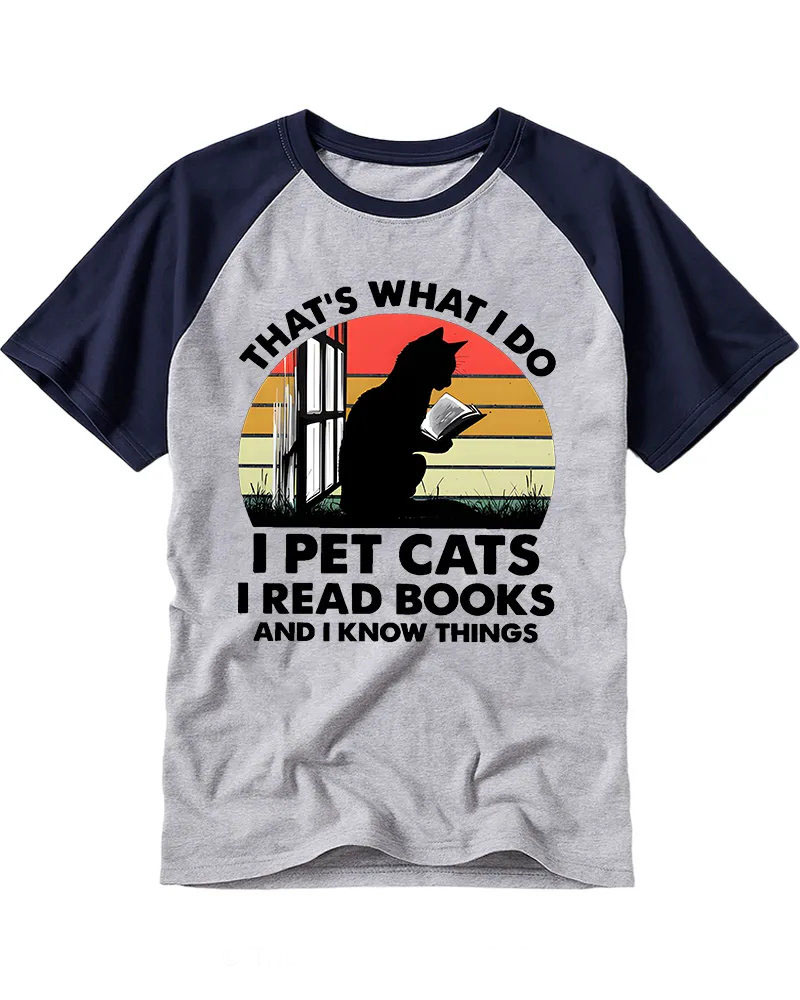 Vintage Black Cat Reading Book Funny Quote Raglan Tee