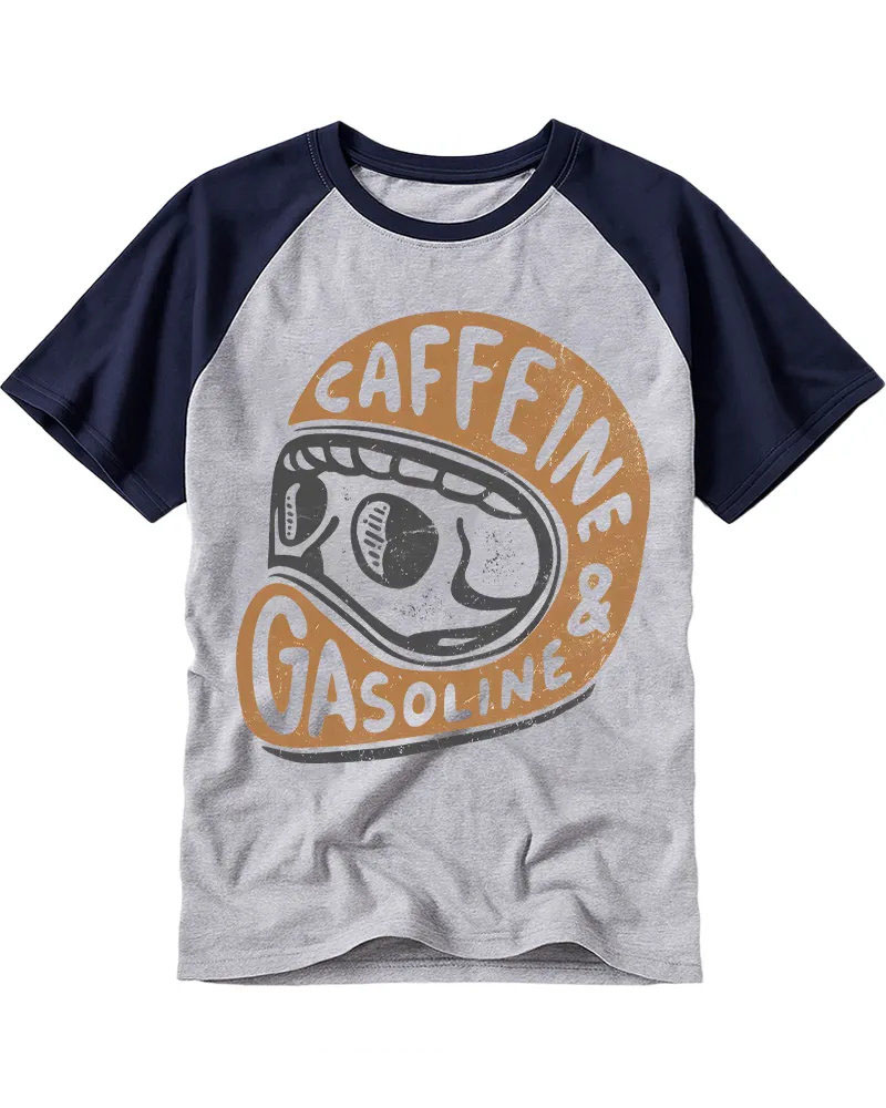 Vintage Motorbike Rider Coffee Quote Raglan Tee