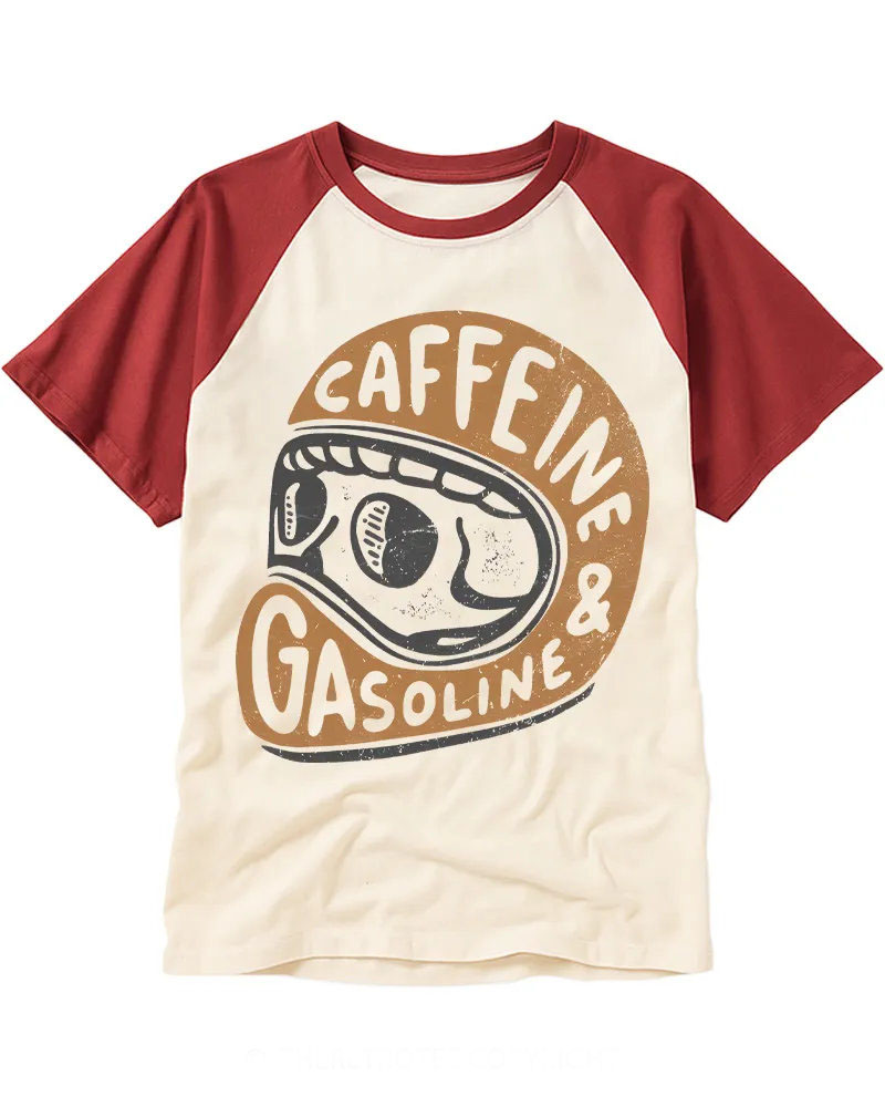 Vintage Motorbike Rider Coffee Quote Raglan Tee
