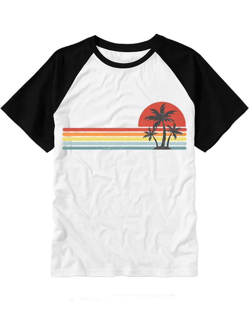 Vintage Sunset Tropical Island Raglan Tee