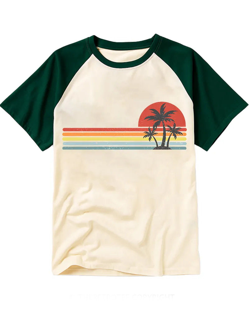 Vintage Sunset Tropical Island Raglan Tee