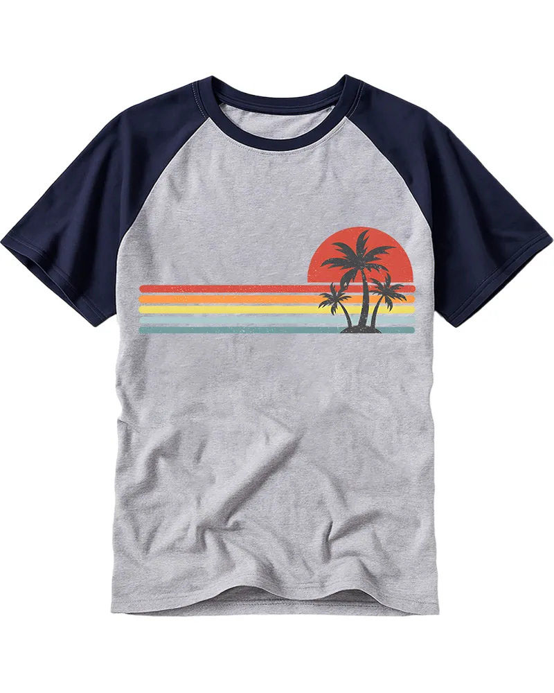 Vintage Sunset Tropical Island Raglan Tee