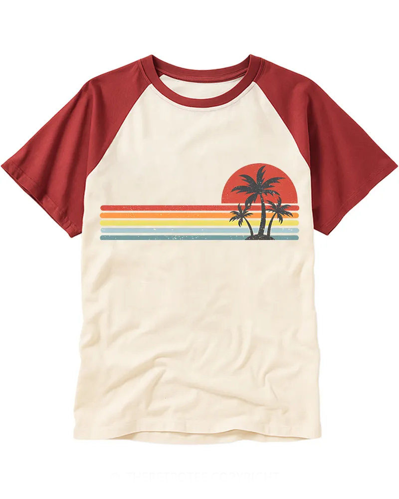 Vintage Sunset Tropical Island Raglan Tee