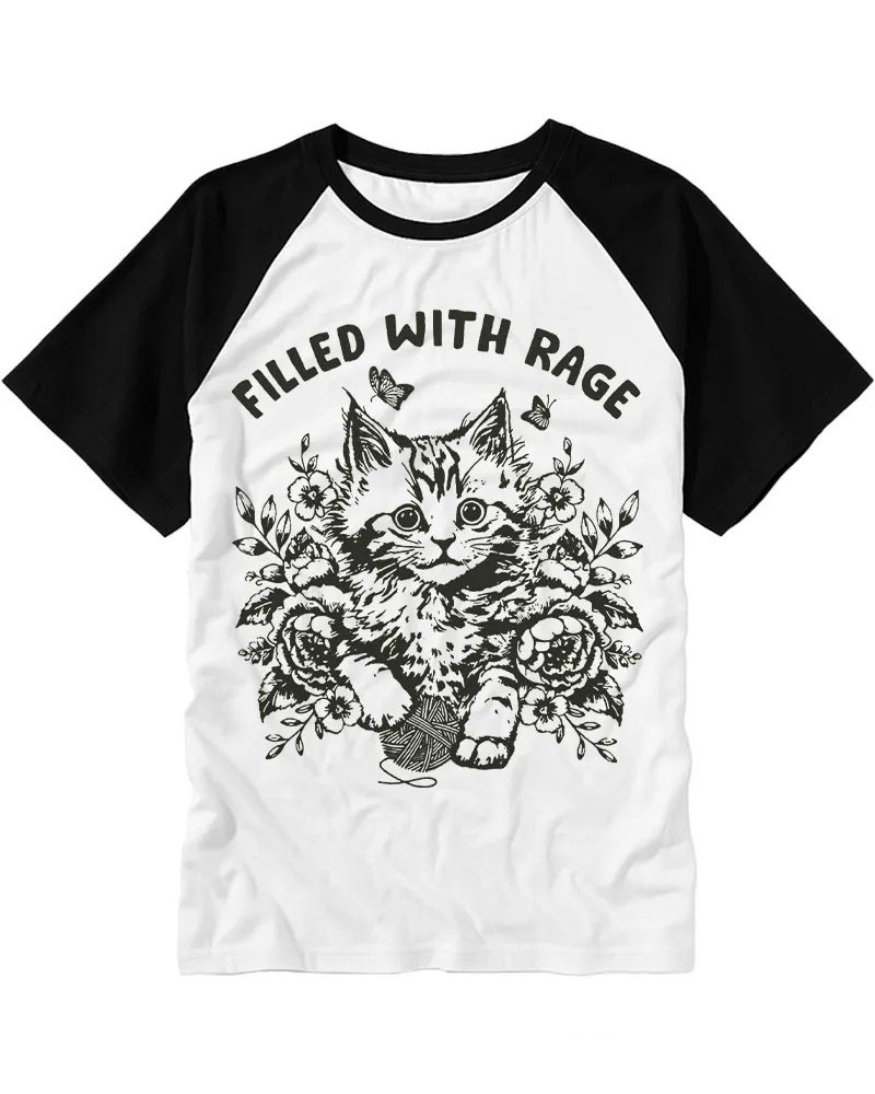 Retro Engraving Style Cat Botanical Raglan Tee