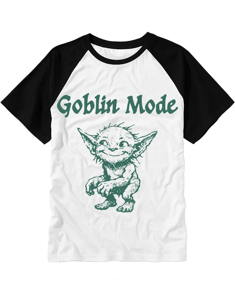 Funny Retro Mischievous Goblin Art Raglan Tee