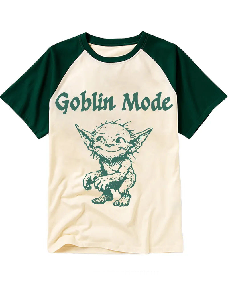 Funny Retro Mischievous Goblin Art Raglan Tee