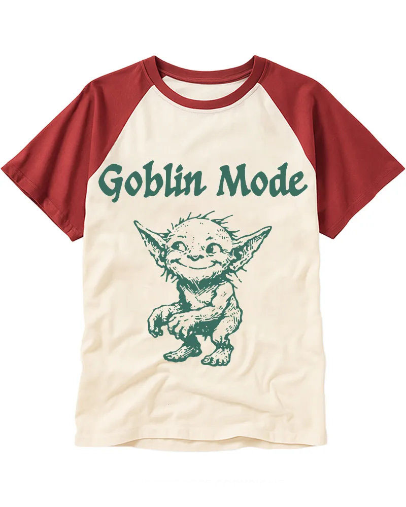 Funny Retro Mischievous Goblin Art Raglan Tee