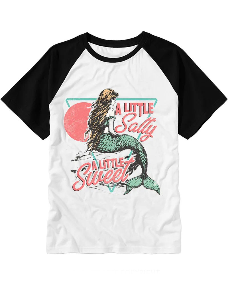 Retro Mermaid Sunset Raglan Tee