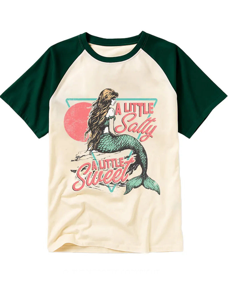 Retro Mermaid Sunset Raglan Tee