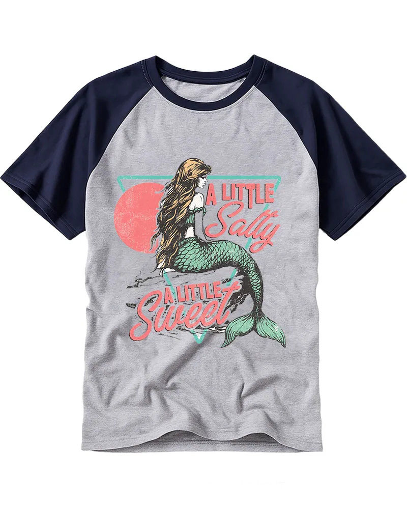 Retro Mermaid Sunset Raglan Tee
