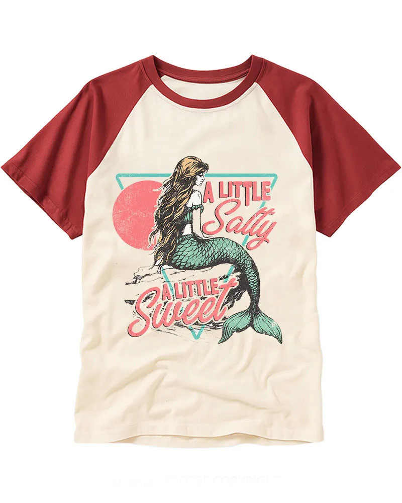 Retro Mermaid Sunset Raglan Tee