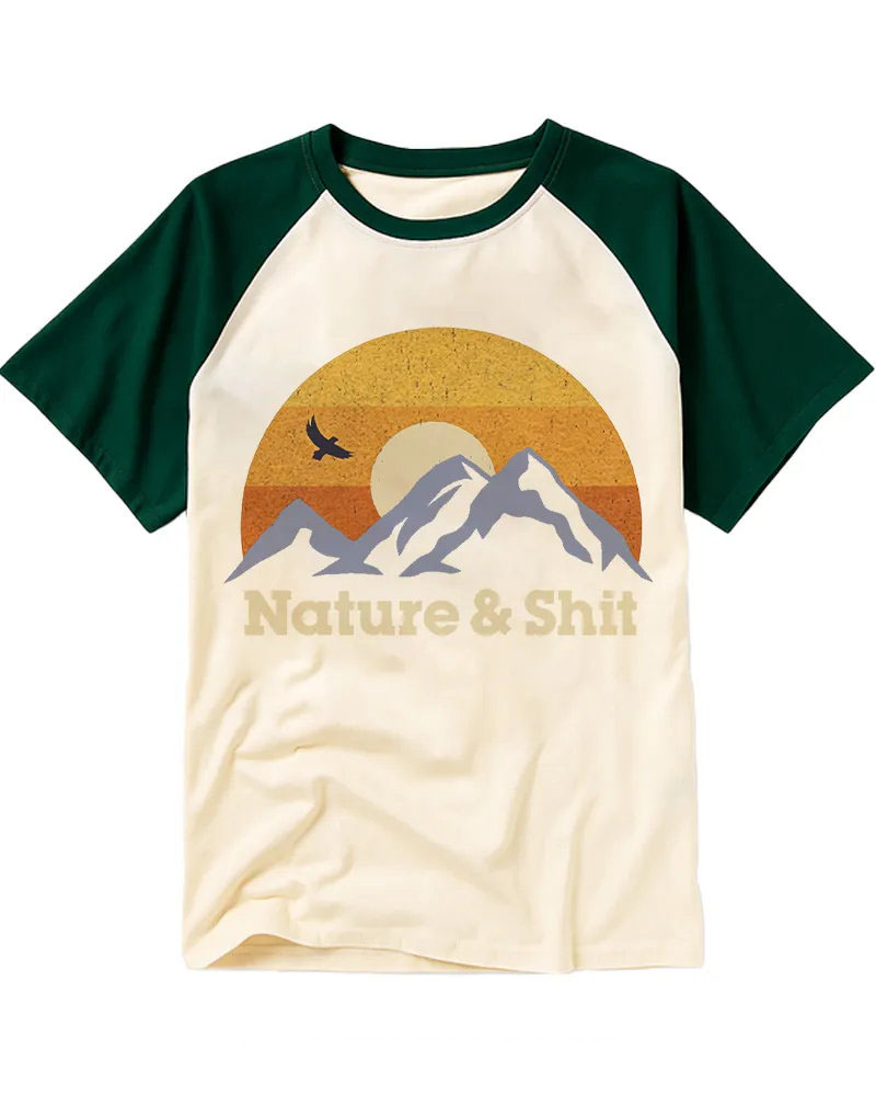Retro Mountain Sunset Cotton Raglan Tee