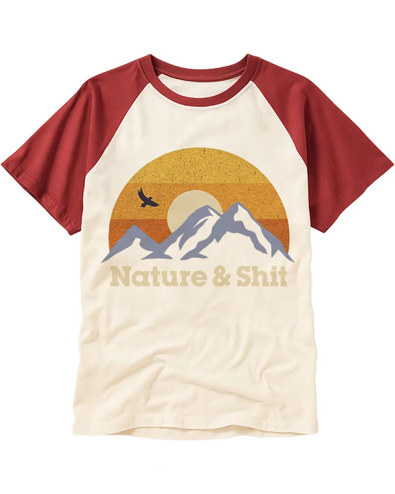 Retro Mountain Sunset Cotton Raglan Tee