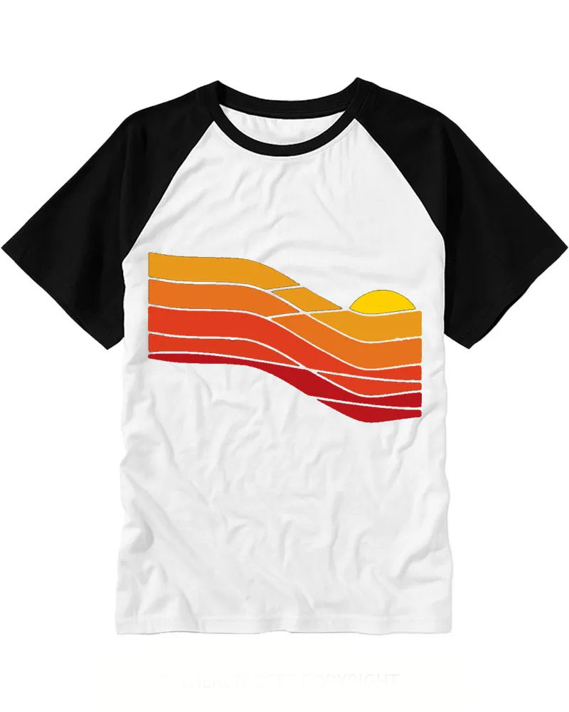 Vintage Orange Red Abstract Sunset Baseball Tee