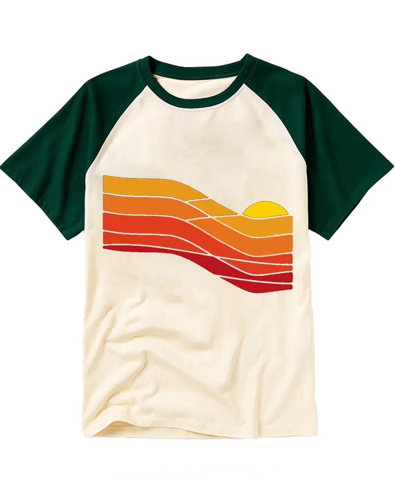 Vintage Orange Red Abstract Sunset Baseball Tee