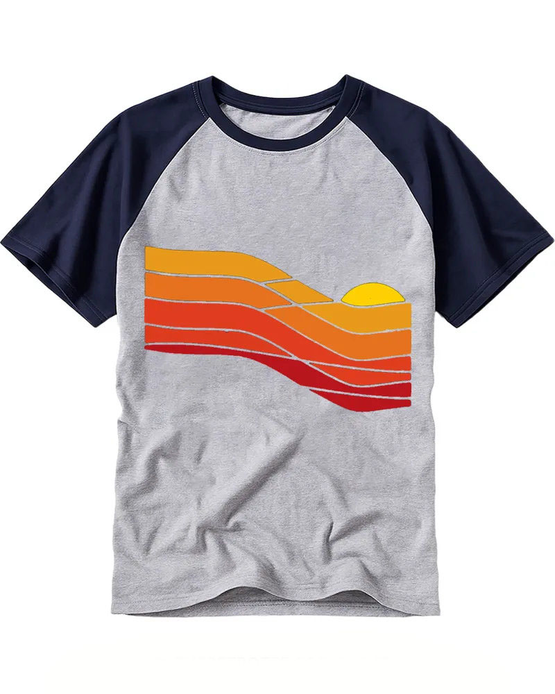 Vintage Orange Red Abstract Sunset Baseball Tee