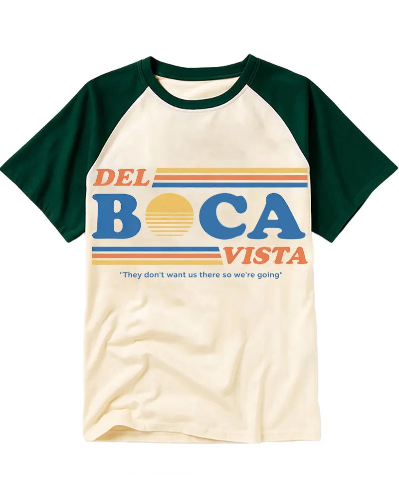 Vintage Coastal Town Sunset Typography Print Tee