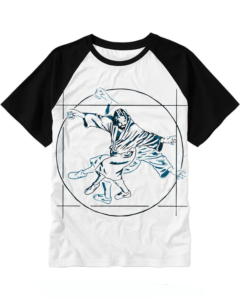 Vitruvian Dude Blue Big Lebowski The Dude Tai Chi Raglan Baseball T-Shirt