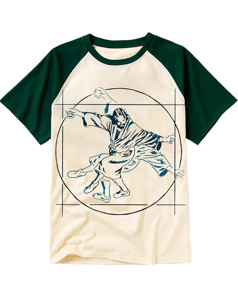 Minimal Blue Line Vitruvian Skate Jesus Raglan Tee