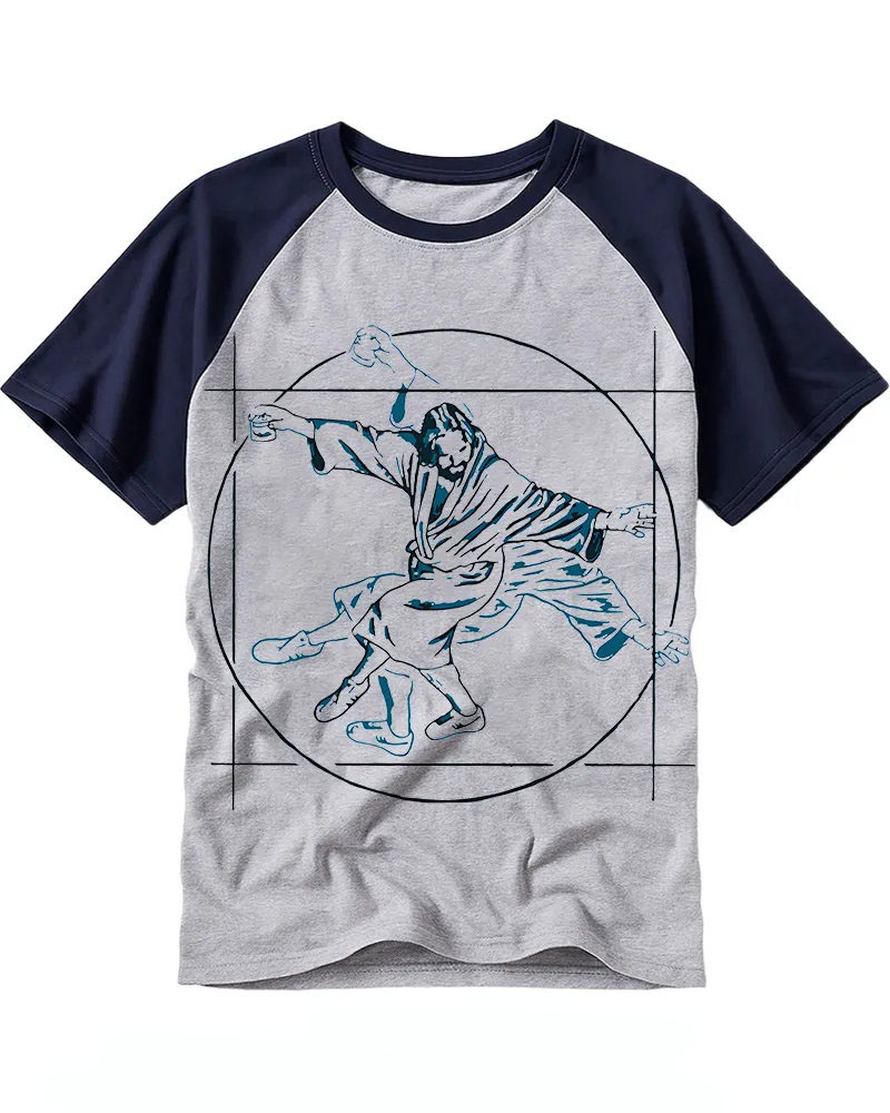 Vitruvian Dude Blue Big Lebowski The Dude Tai Chi Raglan Baseball T-Shirt