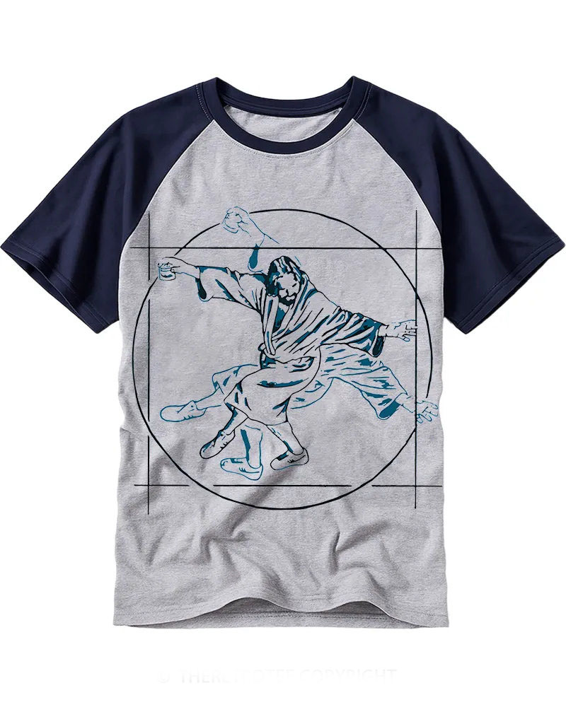 Minimal Blue Line Vitruvian Skate Jesus Raglan Tee