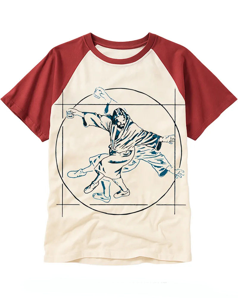 Vitruvian Dude Blue Big Lebowski The Dude Tai Chi Raglan Baseball T-Shirt