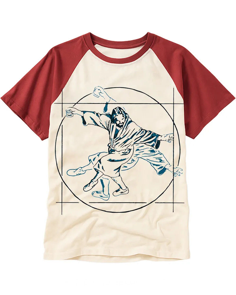 Minimal Blue Line Vitruvian Skate Jesus Raglan Tee