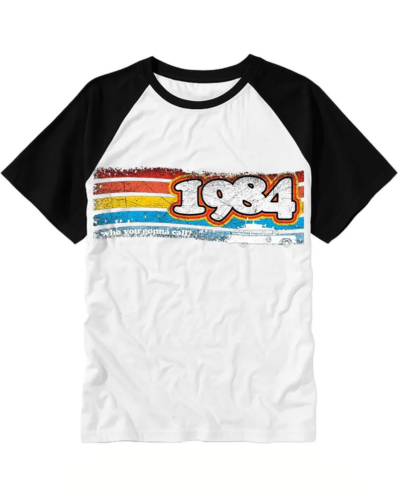 Retro 80s Rainbow Stripe Raglan Tee