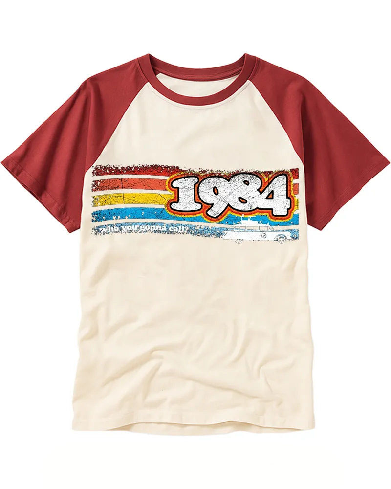 Retro 80s Rainbow Stripe Raglan Tee