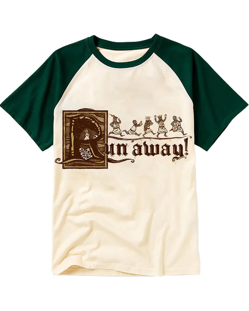 Vintage Medieval Rabbit vs Knights Cotton Raglan T-Shirt	