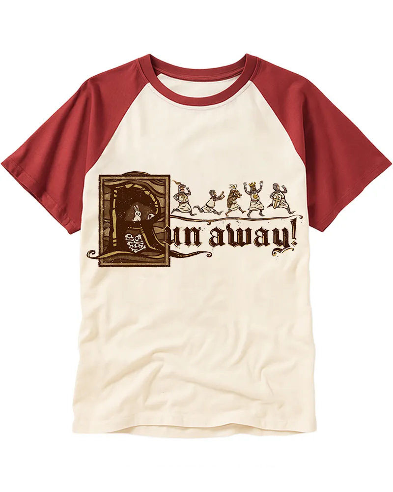 Vintage Medieval Rabbit vs Knights Cotton Raglan T-Shirt	