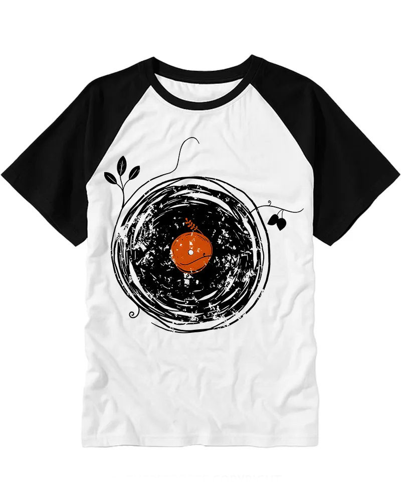 Retro Floral Vinyl Record Raglan Tee