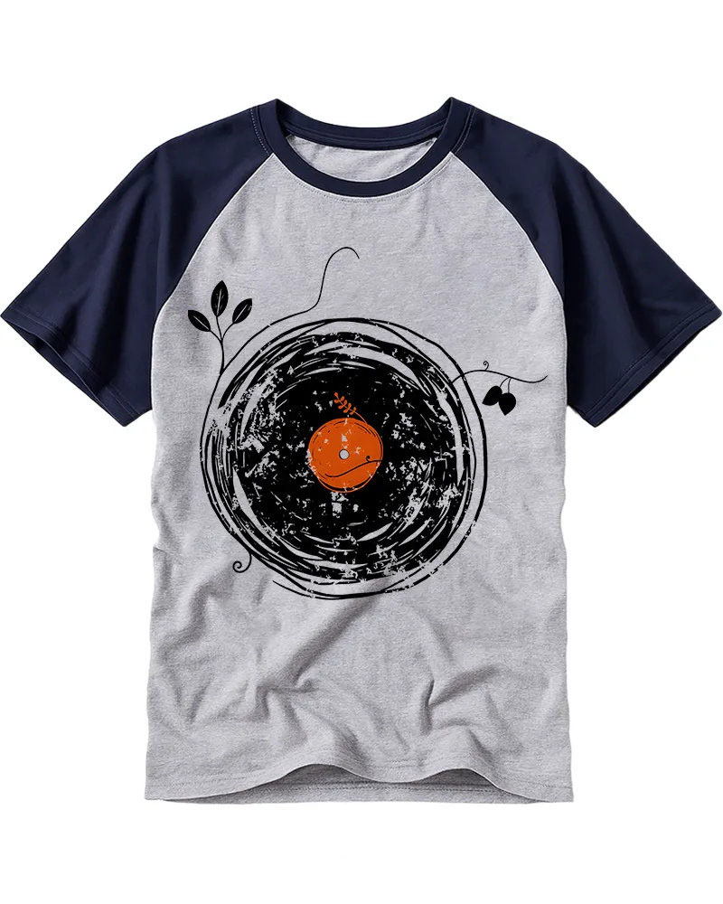 Retro Floral Vinyl Record Raglan Tee