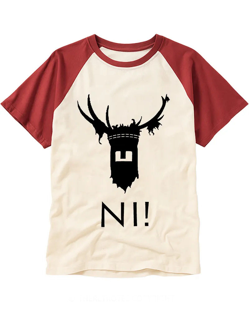 Retro Silhouette Knight with Antlers Cotton Baseball Tee