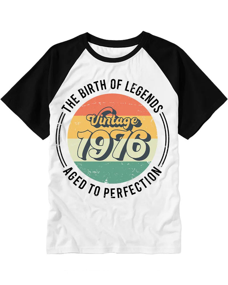 Classic Retro Color Block Circle Cotton Raglan Tee