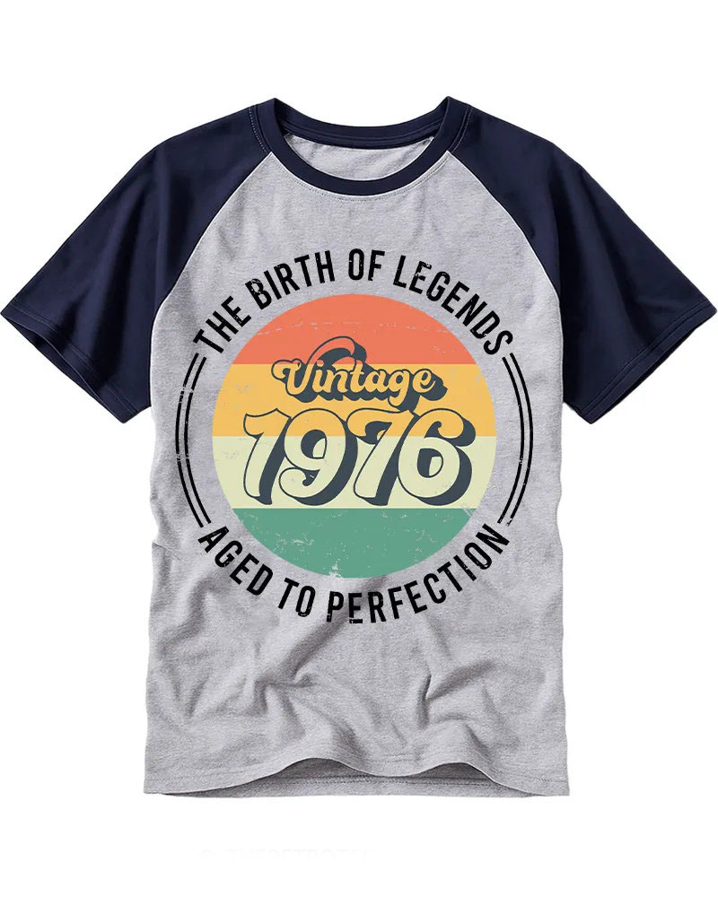 Classic Retro Color Block Circle Cotton Raglan Tee