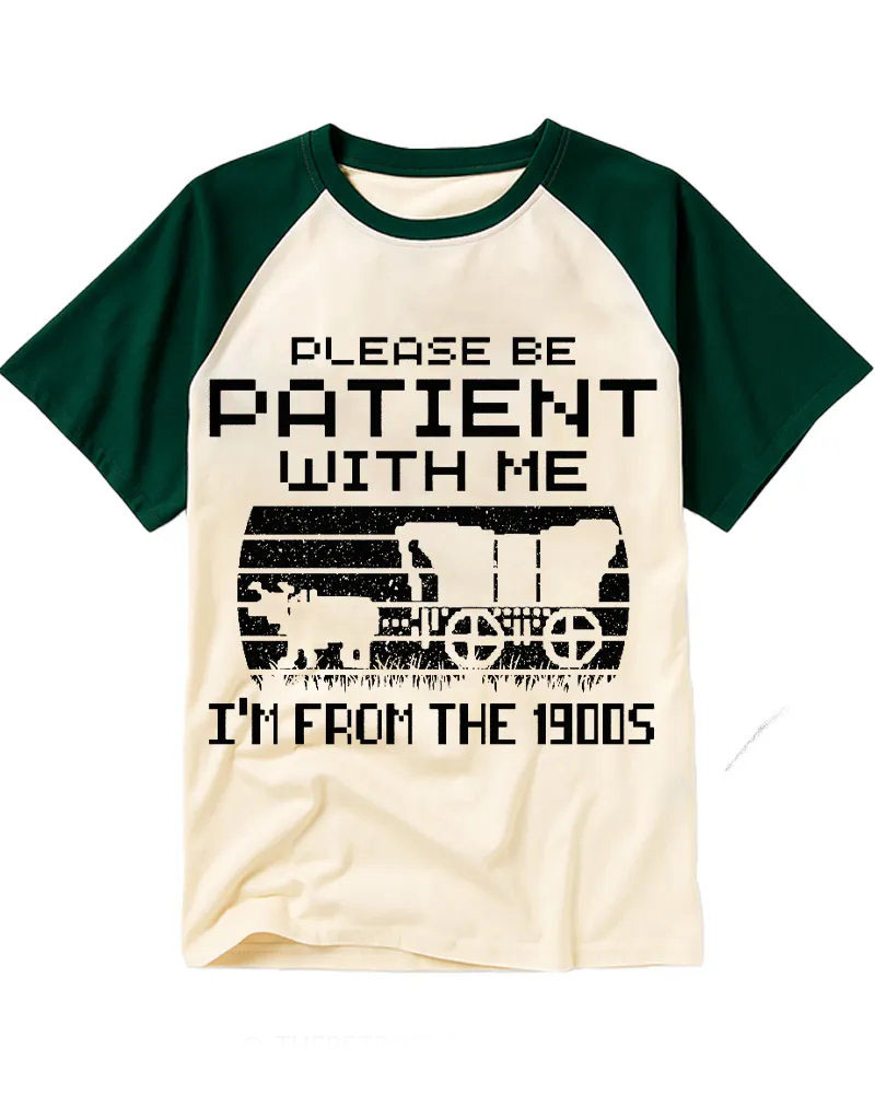Vintage Pixel Train Graphic Cotton Raglan Top