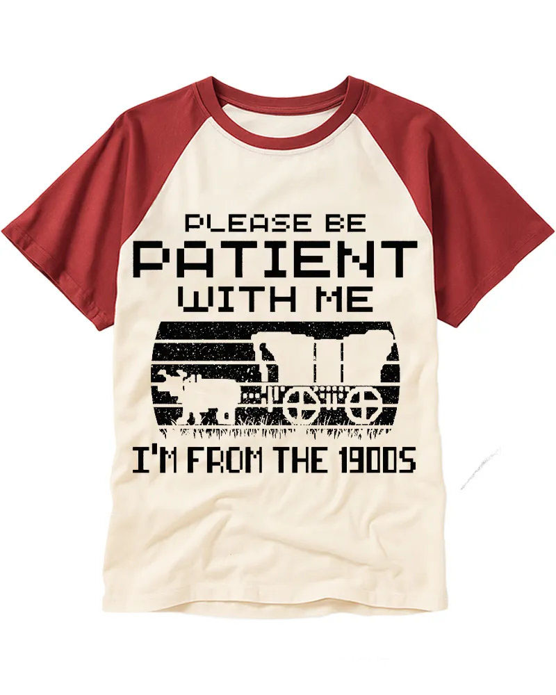 Vintage Pixel Train Graphic Cotton Raglan Top
