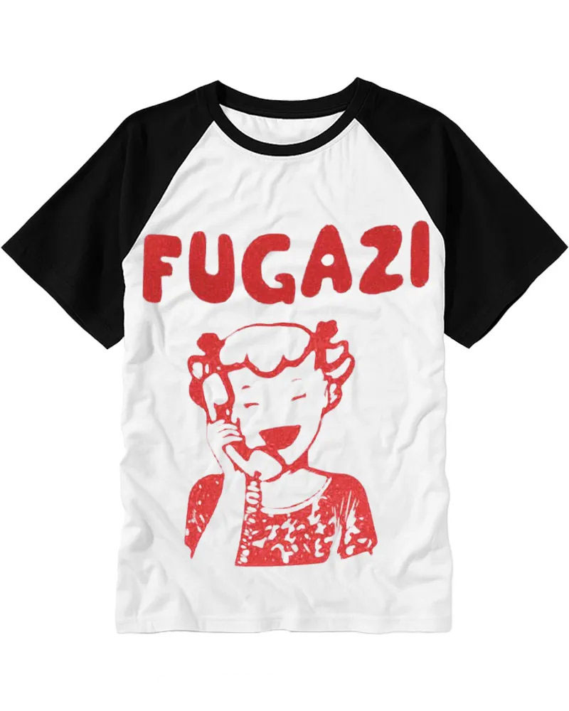 Retro Hand-Drawn Girl on Phone Cotton Raglan Shirt