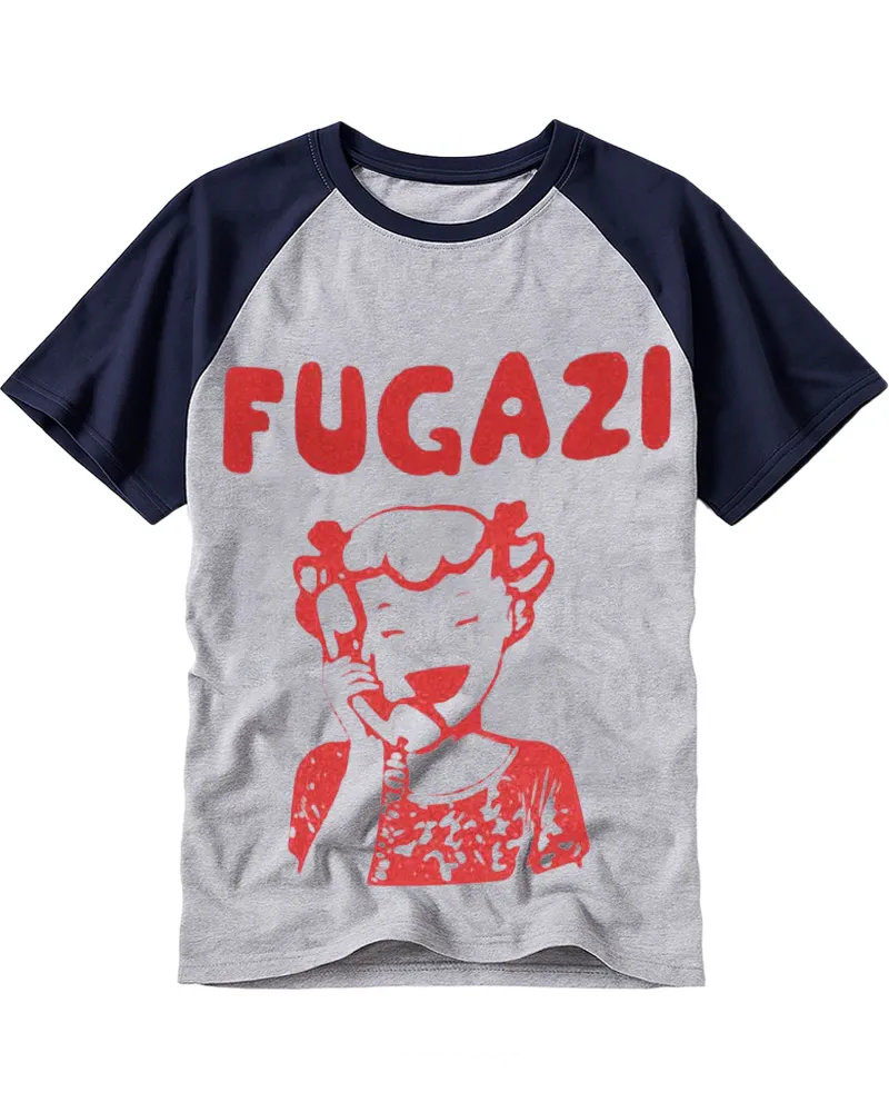 Retro Hand-Drawn Girl on Phone Cotton Raglan Shirt