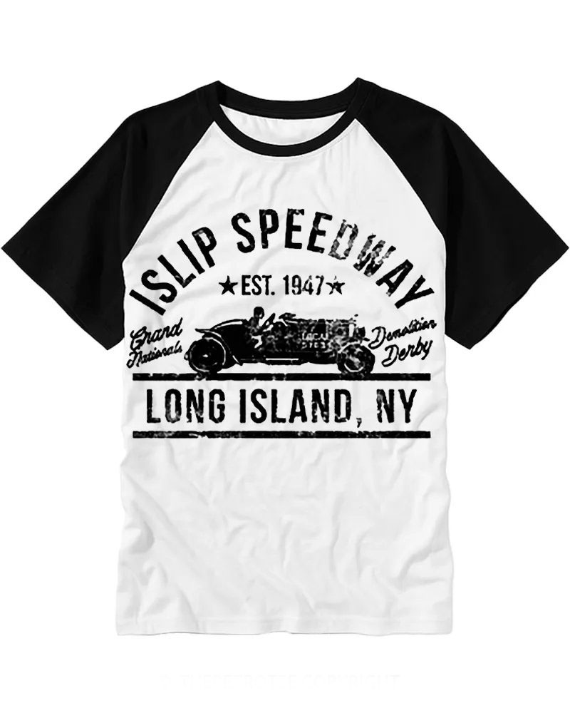 Vintage Distressed Race Car Monochrome Raglan Tee