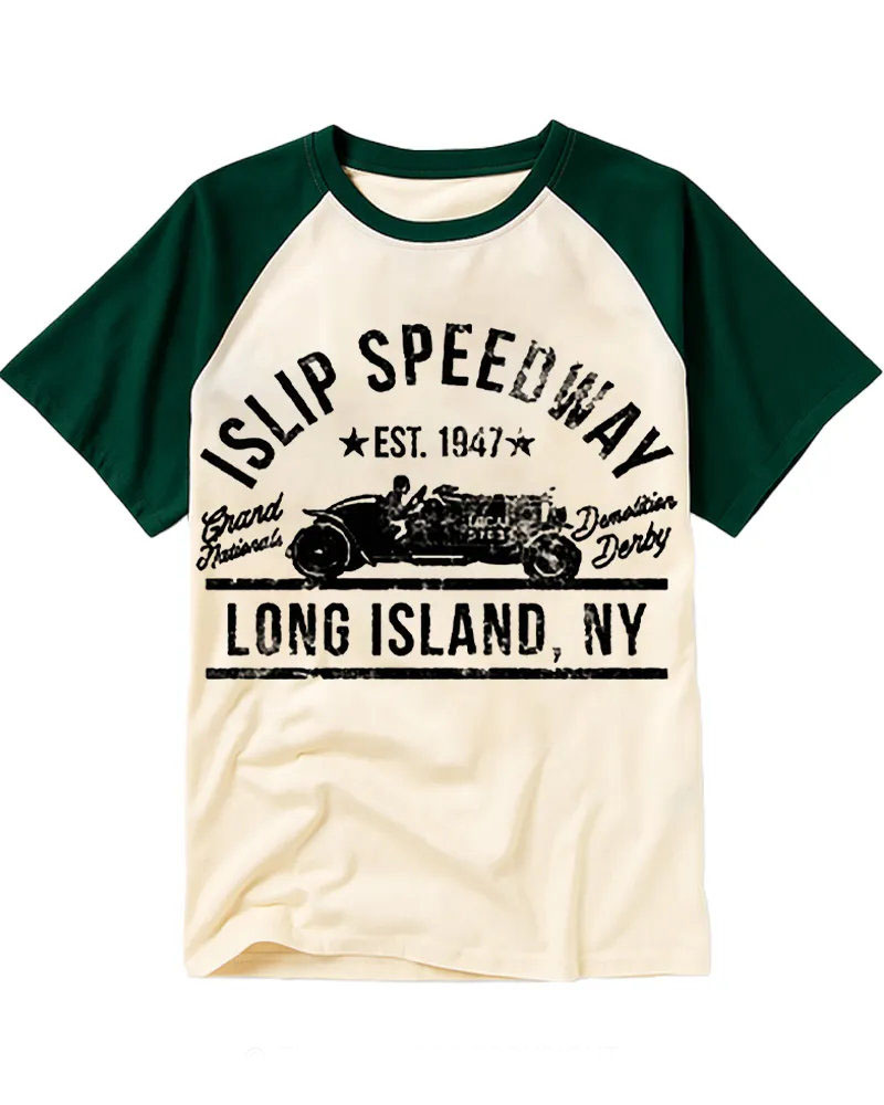 Vintage Distressed Race Car Monochrome Raglan Tee