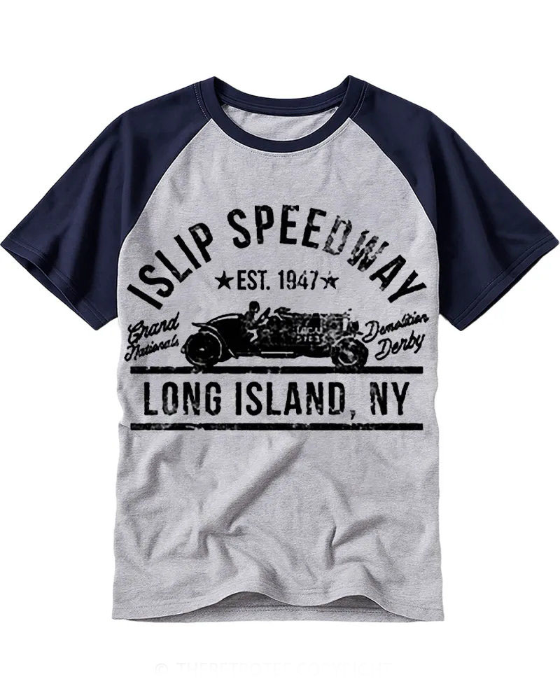 Vintage Distressed Race Car Monochrome Raglan Tee