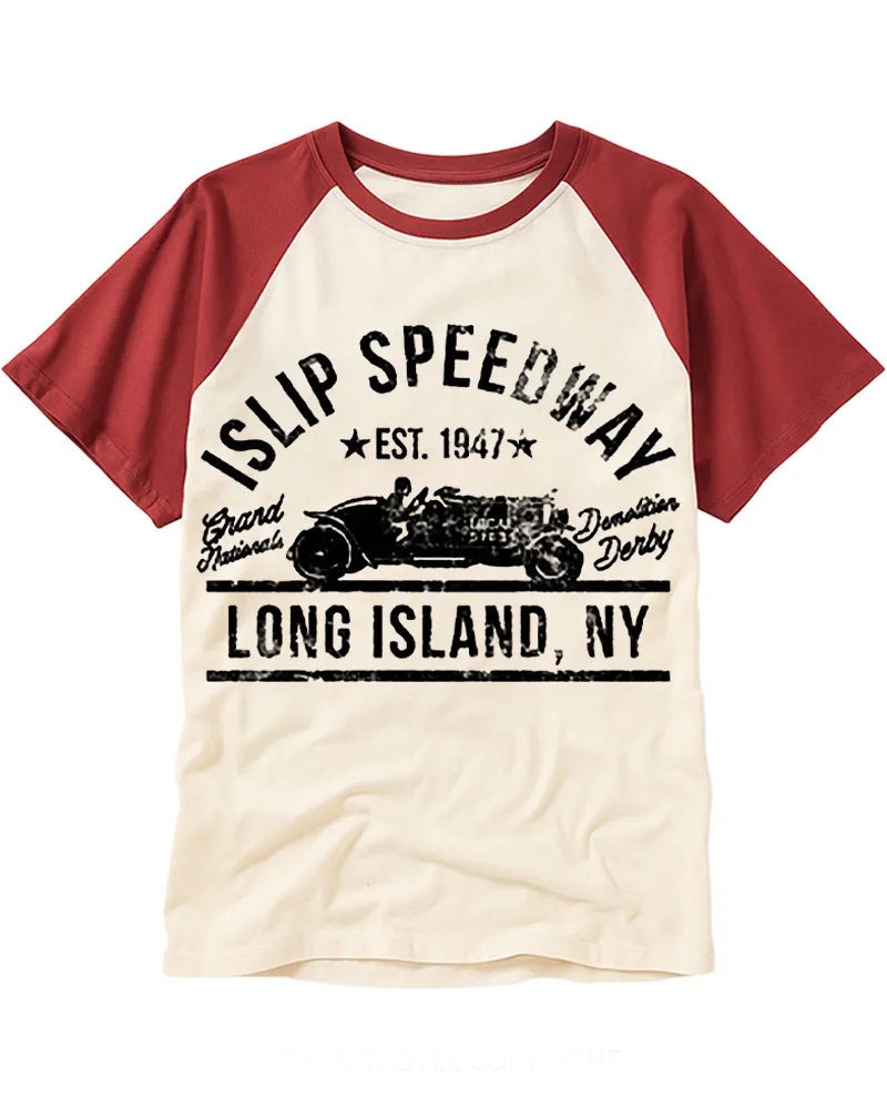 Vintage Distressed Race Car Monochrome Raglan Tee