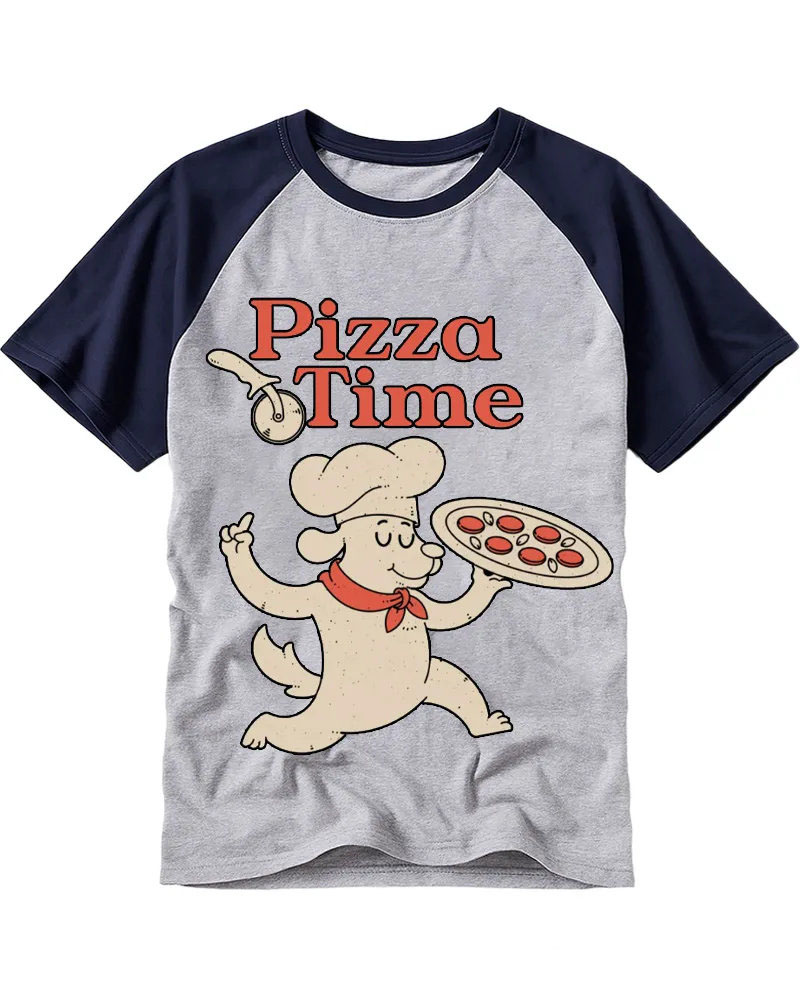 Cute Cartoon Puppy Pizza Time Retro Raglan Tee