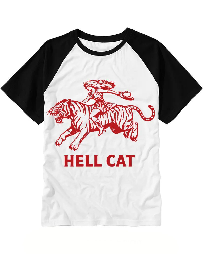 Retro Cowgirl Riding Tiger Raglan Tee
