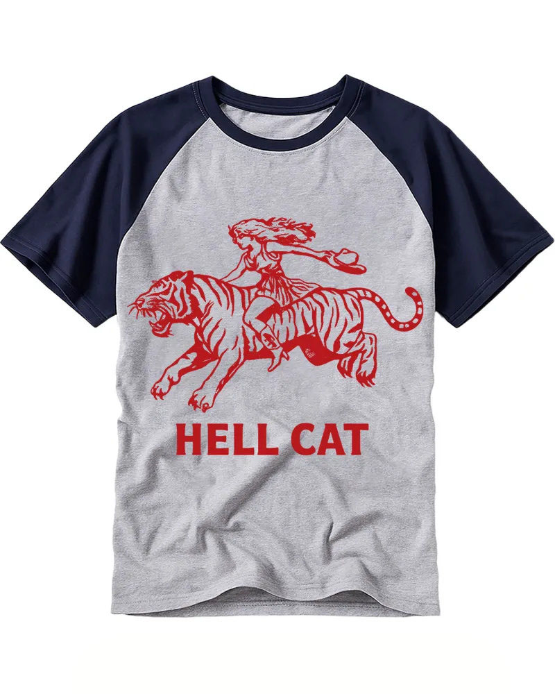 Retro Cowgirl Riding Tiger Raglan Tee