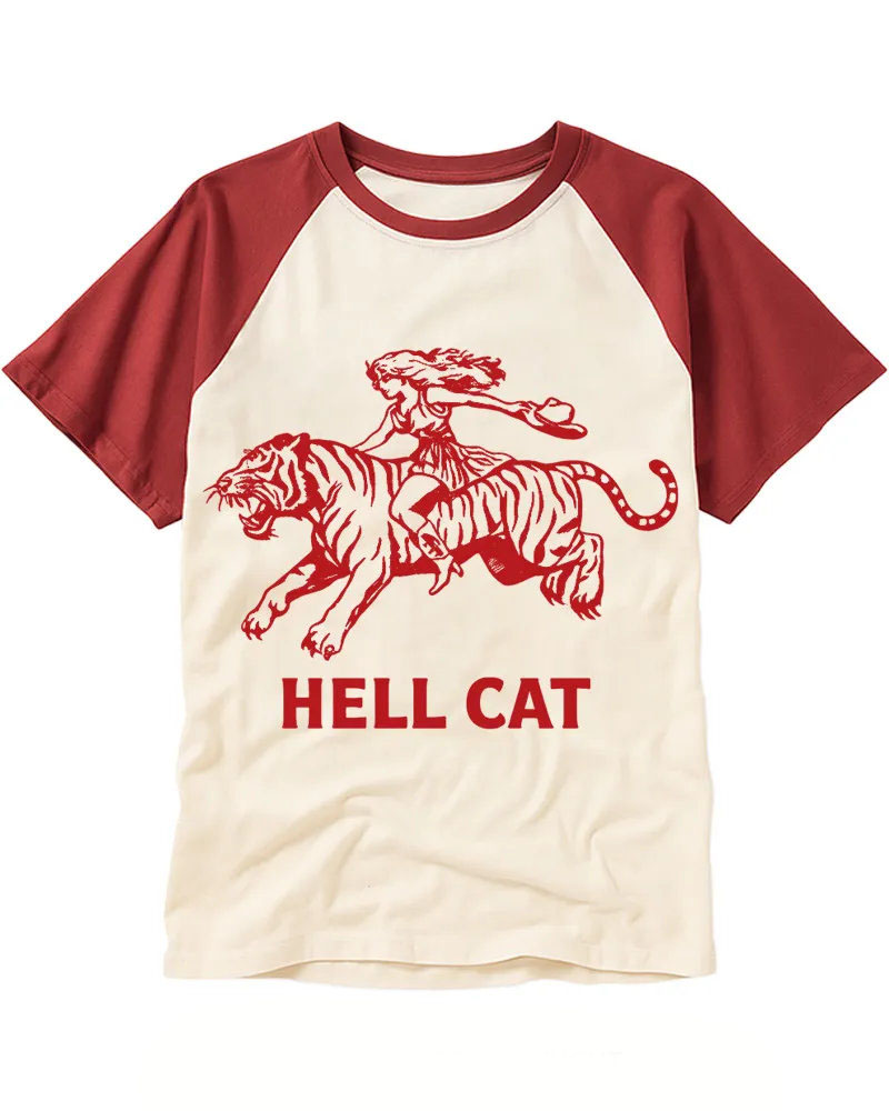 Retro Cowgirl Riding Tiger Raglan Tee